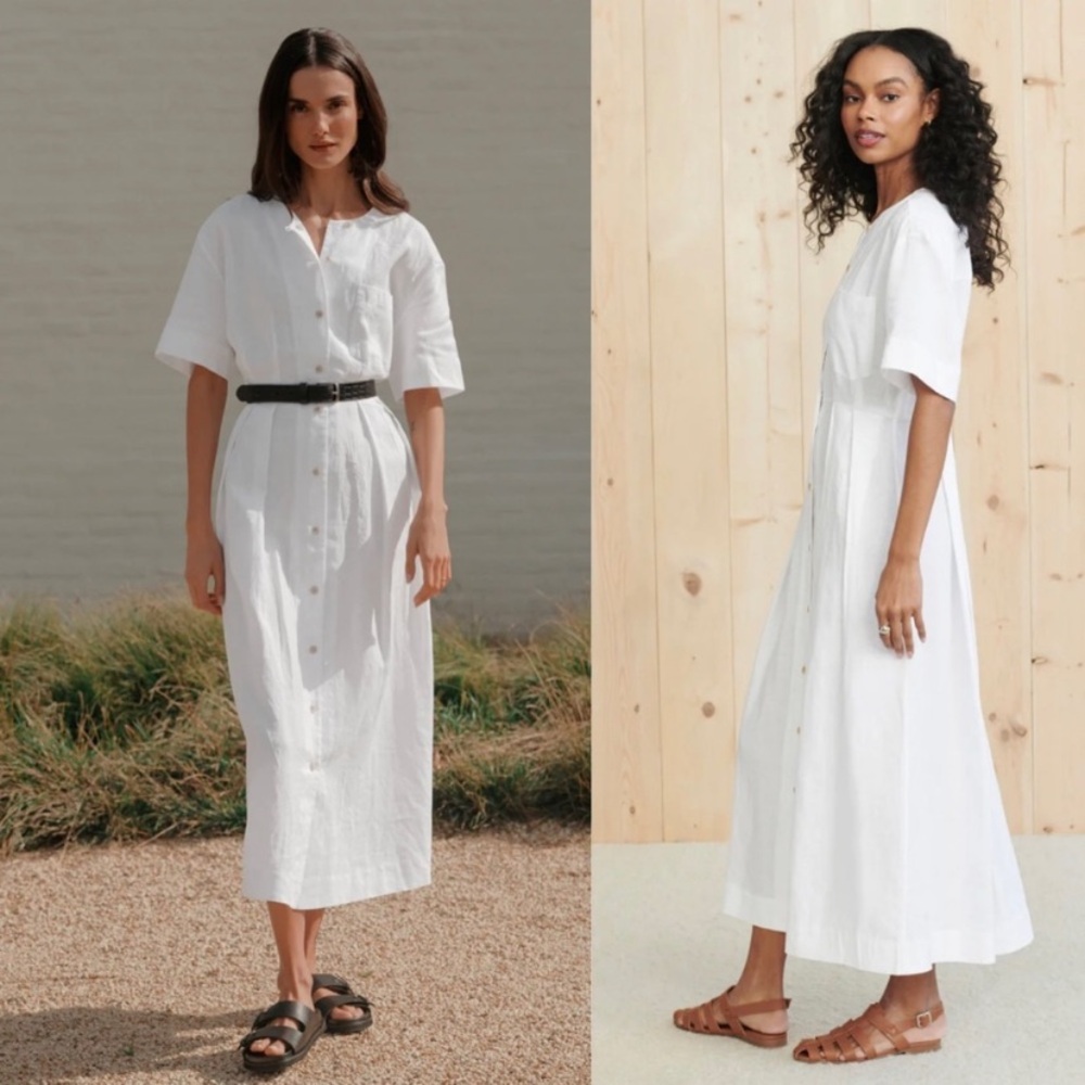 JENNI KAYNE Day Dress White Linen midi button xs boho spring summer wedding chic